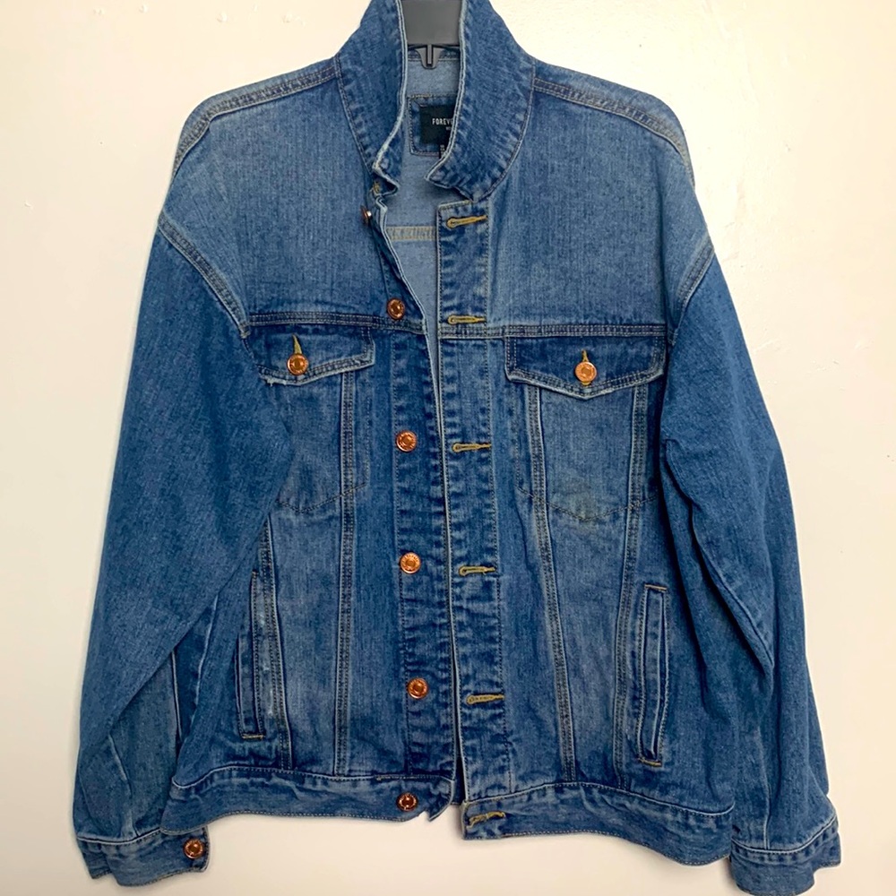 Forever 21 Men Blue Denim Distressed Jacket - Medium - Picture 1 of 11